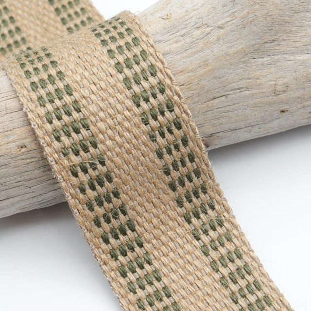 40mm Beige Jute Strap with Khaki Check Pattern - Maison Klem